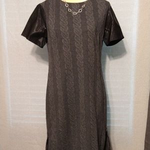Donna Morgan Grey with Leather sleeves
